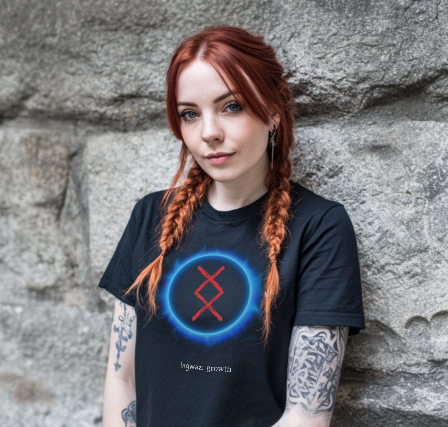 Women's Blue Aura Growth: Ingwaz Norse Viking Rune Graphic T Shirt