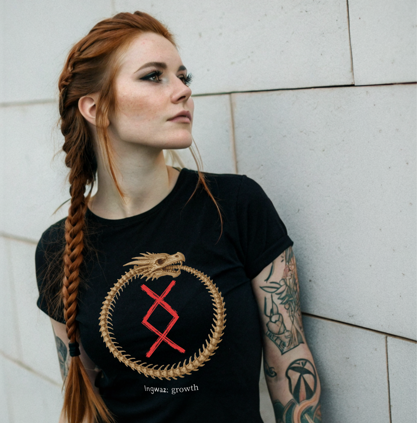 Women's Ouroboros Growth: Ingwaz Norse Viking Rune Graphic T Shirt
