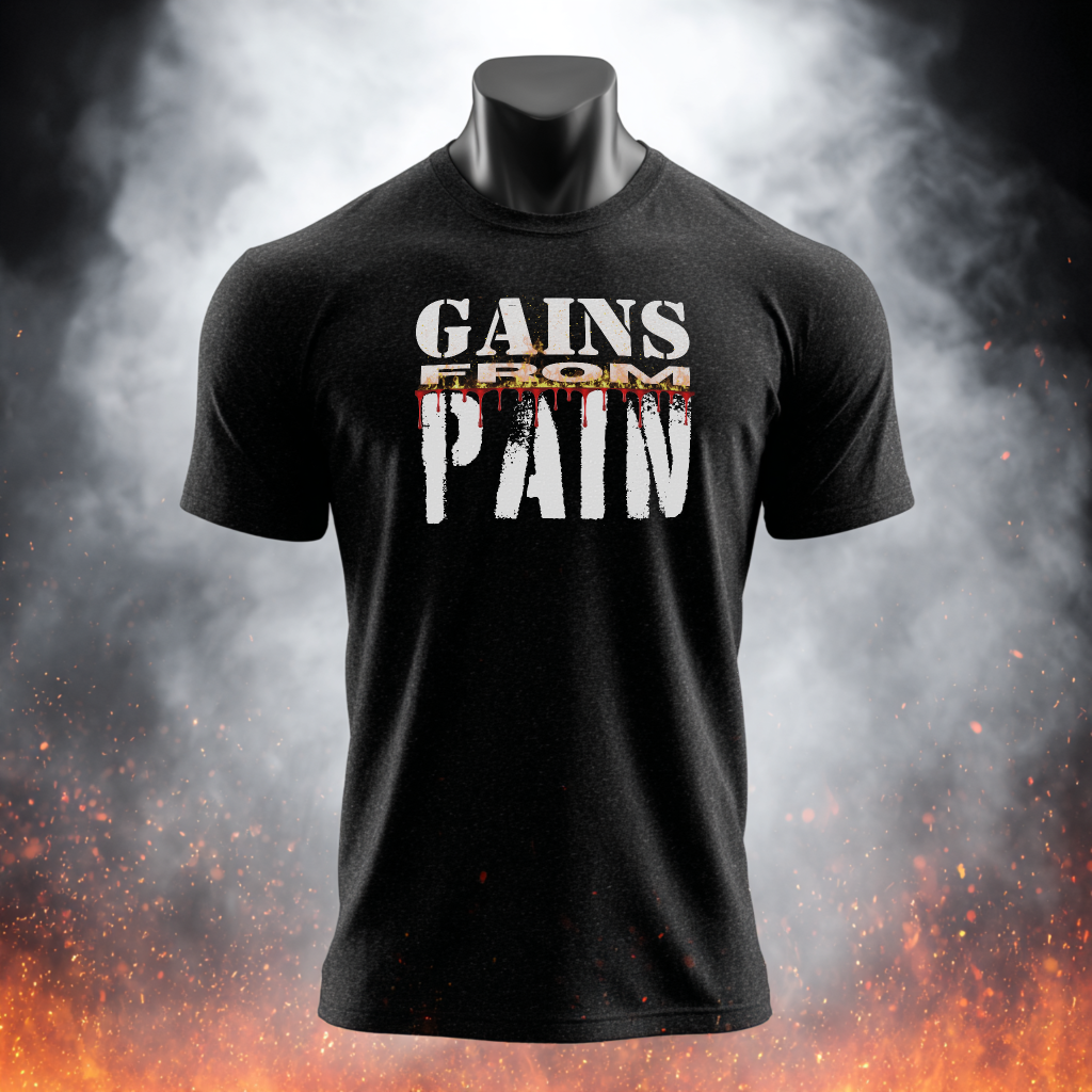 Gains From Pain T-Shirt:  Motivational Fitness Workout Tee