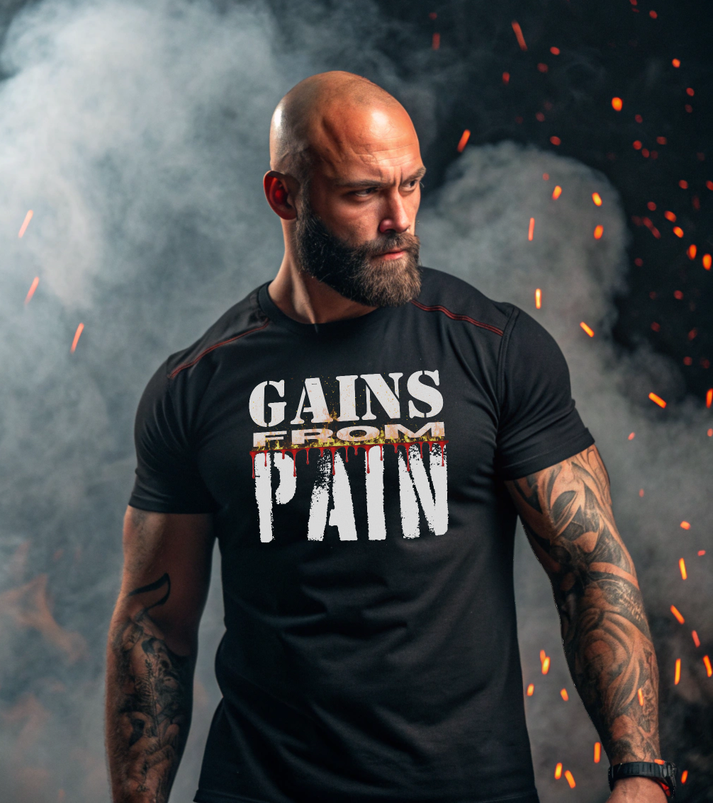 Gains From Pain T-Shirt:  Motivational Fitness Workout Tee