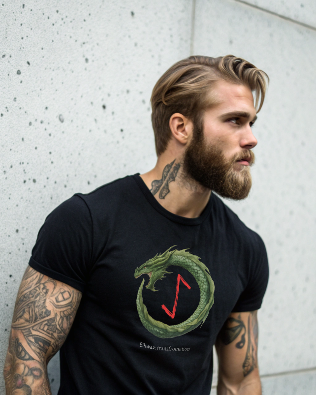 Men's Green Ouroboros Transformation Eihwaz Norse Viking Rune T-Shirt