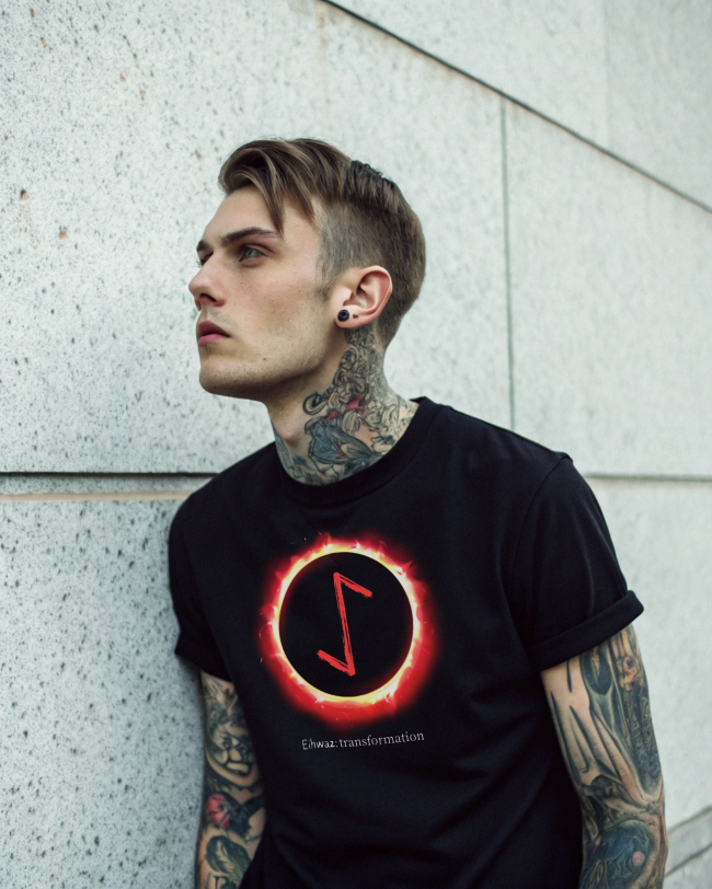 Men's Sun Ring Transformation: Eihwaz Norse Viking Rune T‑Shirt