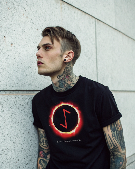 Men's Sun Ring Transformation: Eihwaz Norse Viking Rune T‑Shirt