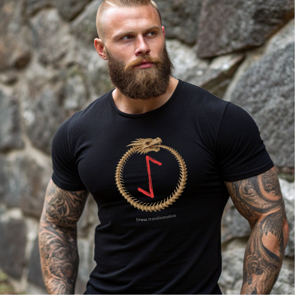 Men's Ouroborus Skeleton Transformation Eihwaz Norse Viking Rune