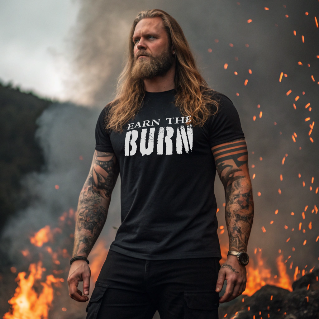 Earn The Burn T-Shirt — Gothic Viking Motivational Gym Fitness Life Workout Tee