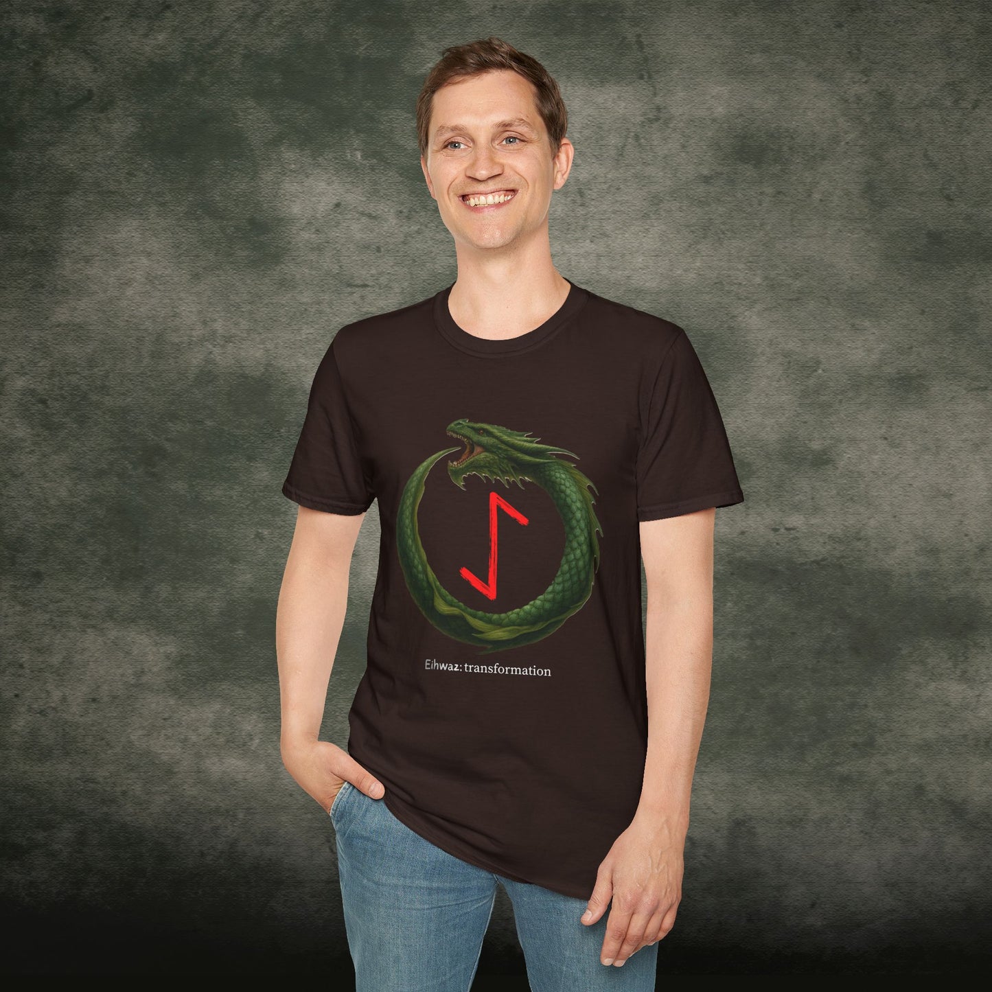 Men's Green Ouroboros Transformation Eihwaz Norse Viking Rune T-Shirt