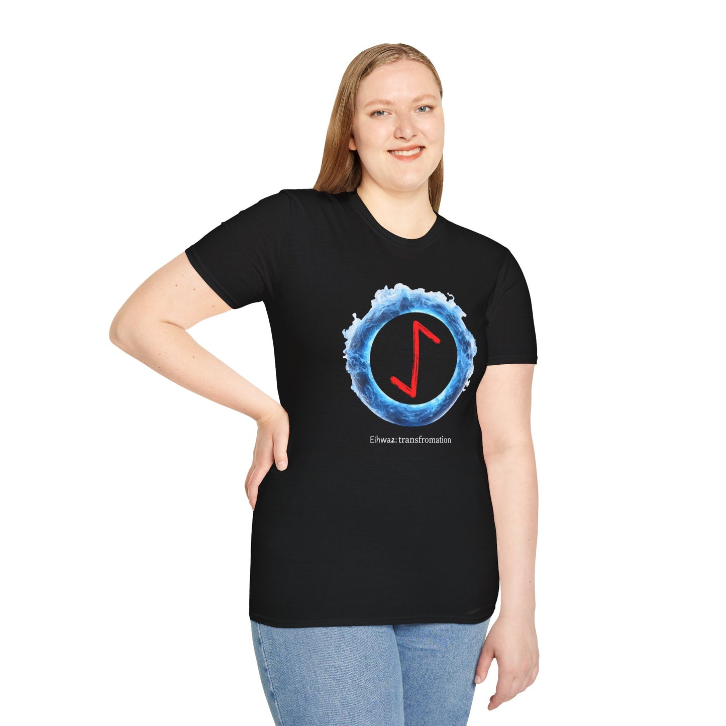 Women's Blue Fire Ring Transformation Eihwaz Norse Viking Rune T-Shirt