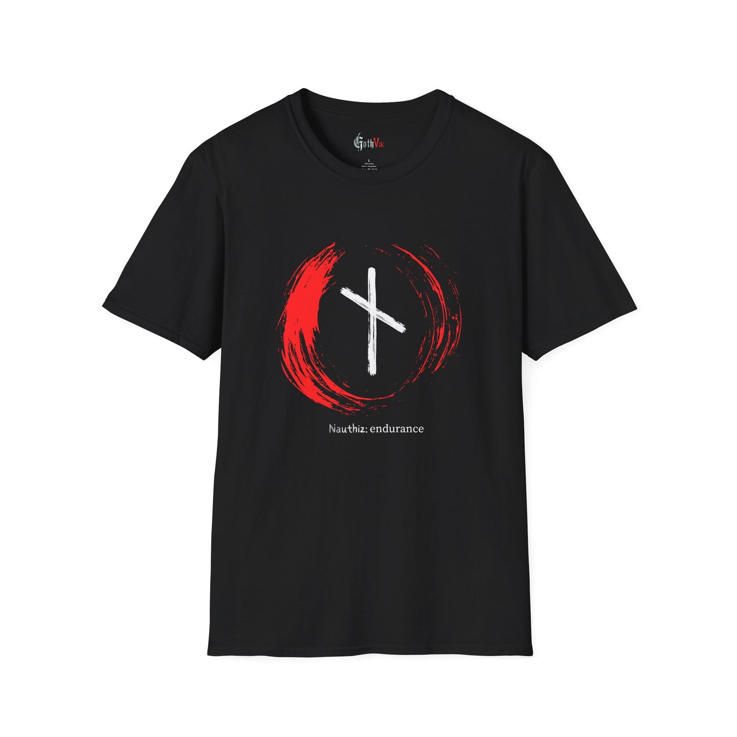 Men's Red Brush Circle Endurance: Nauthiz Norse Viking Rune T Shirt