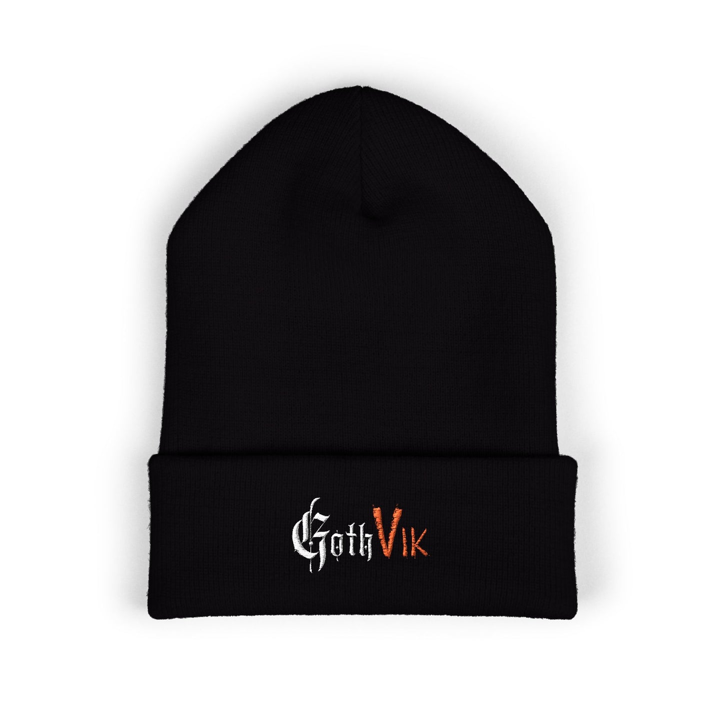 Embroidered 'GothVik' Classic Cuffed Beanie — Cozy Gothic Streetwear