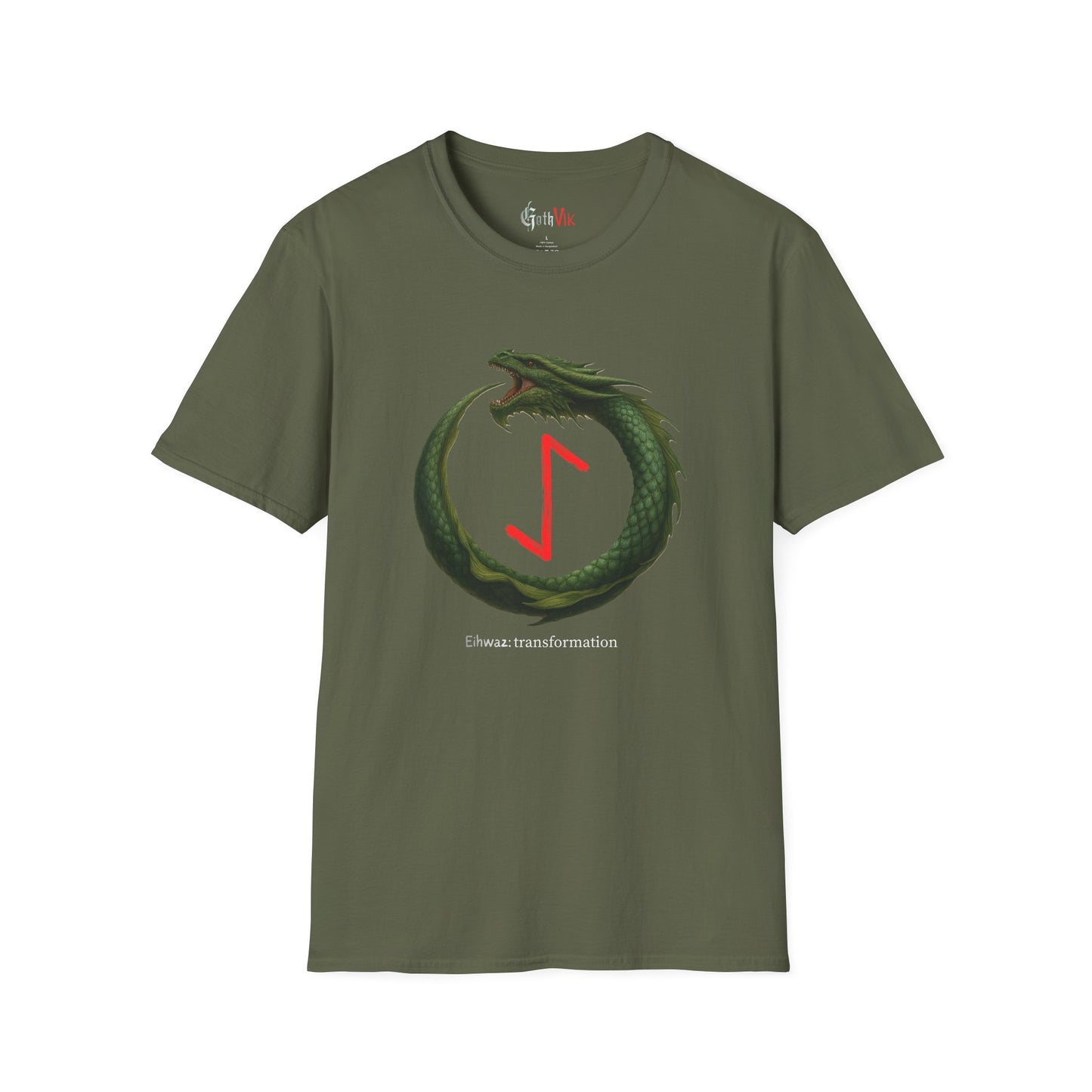 Women's Green Ouroboros Transformation Eihwaz Norse Viking Rune T-Shirt