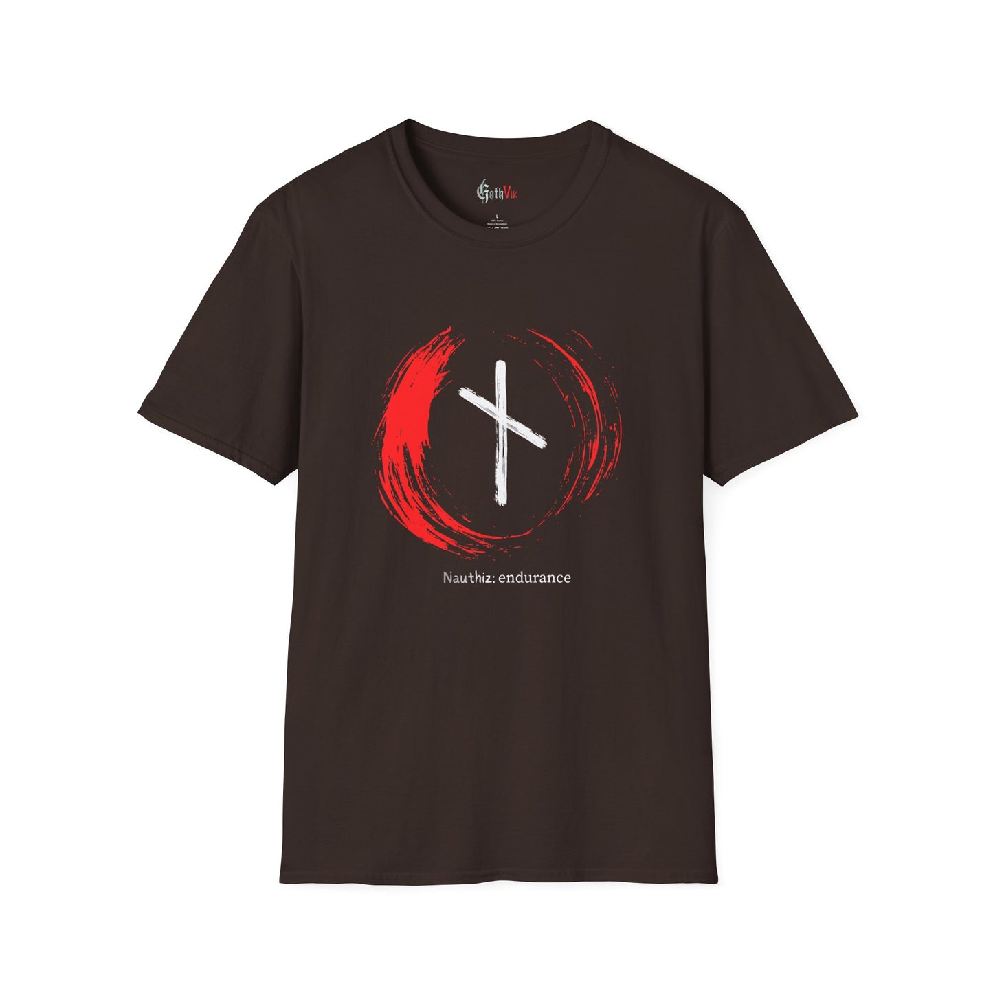 Women's Red Brush Circle Endurance: Nauthiz Norse Viking Rune T Shirt