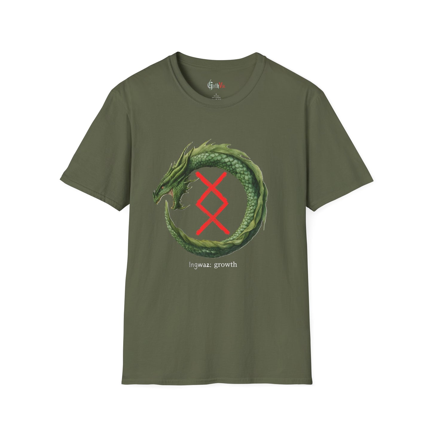 Men's Green Ouroboros Endurance: Ingwaz Norse Viking Rune T Shirt