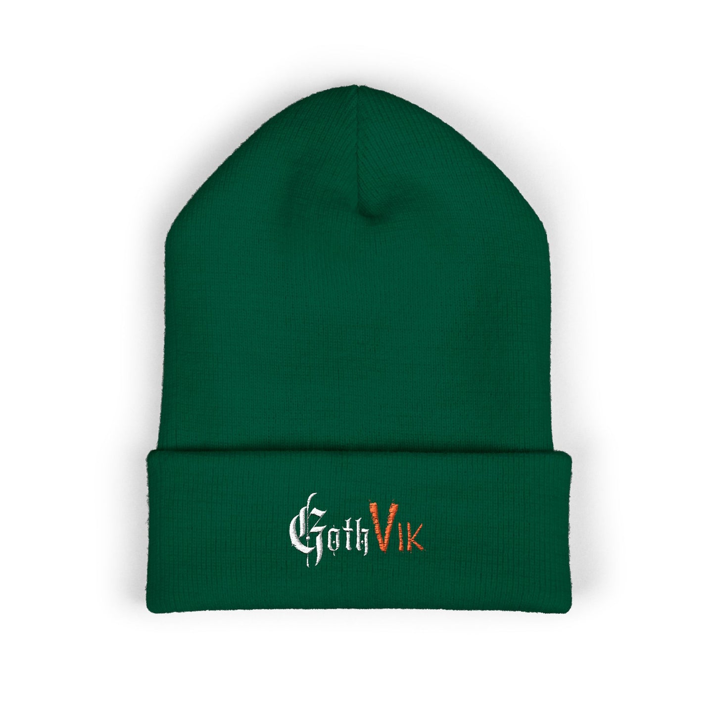 Embroidered 'GothVik' Classic Cuffed Beanie — Cozy Gothic Streetwear