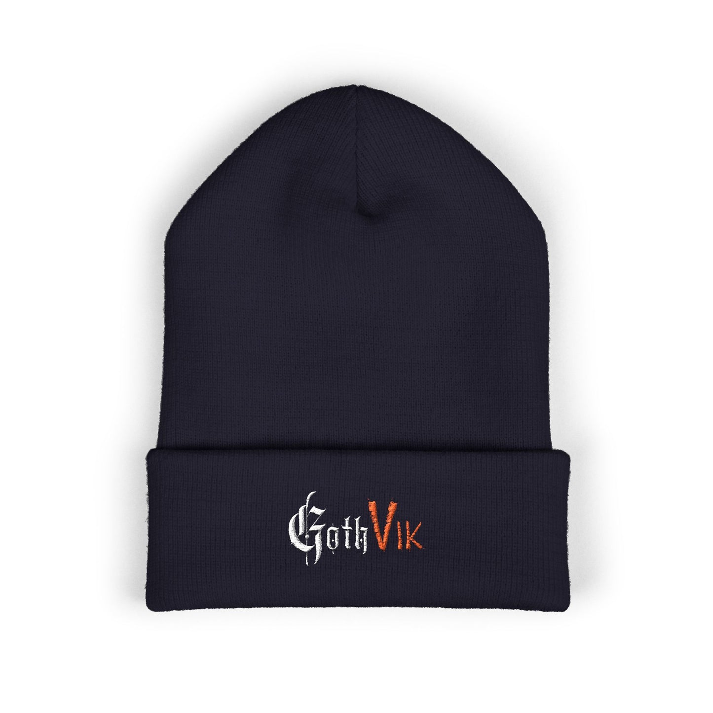 Embroidered 'GothVik' Classic Cuffed Beanie — Cozy Gothic Streetwear