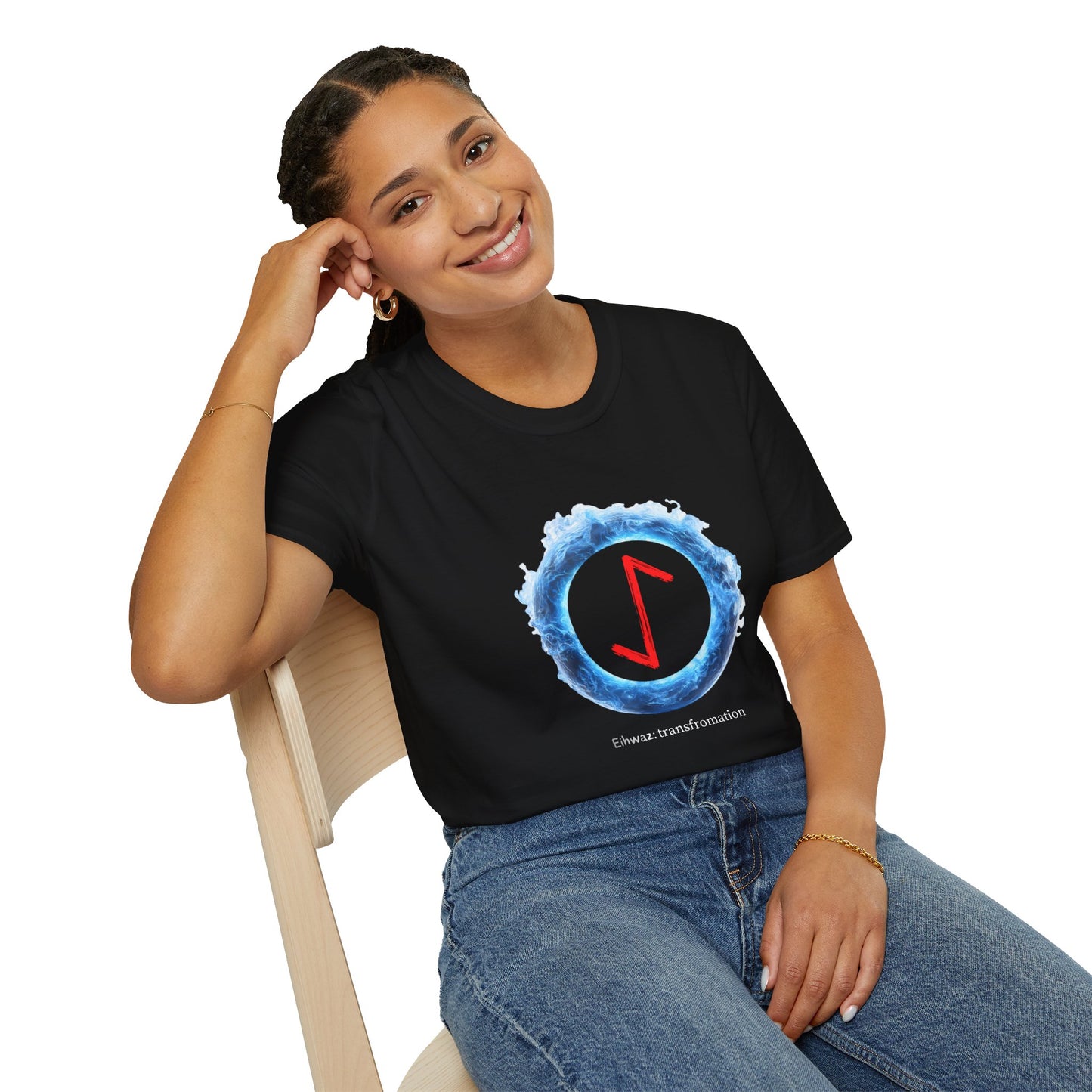 Women's Blue Fire Ring Transformation Eihwaz Norse Viking Rune T-Shirt