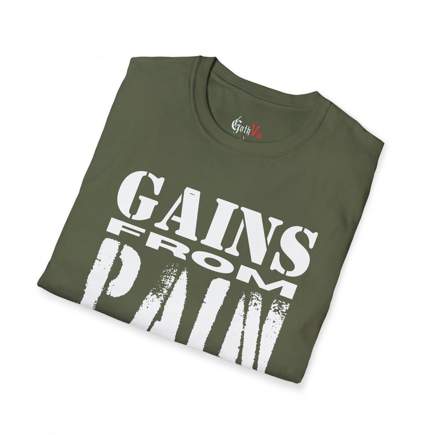 Gains From Pain T-Shirt:  Motivational Gym and Fitness Workout Tee