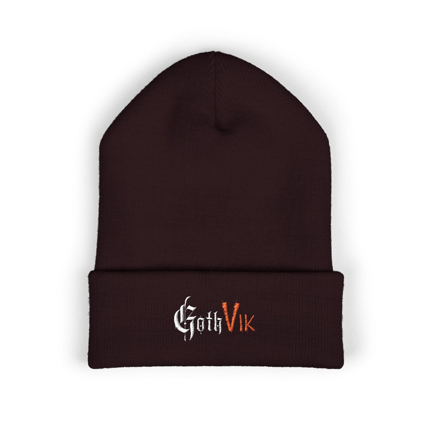 Embroidered 'GothVik' Classic Cuffed Beanie — Cozy Gothic Streetwear