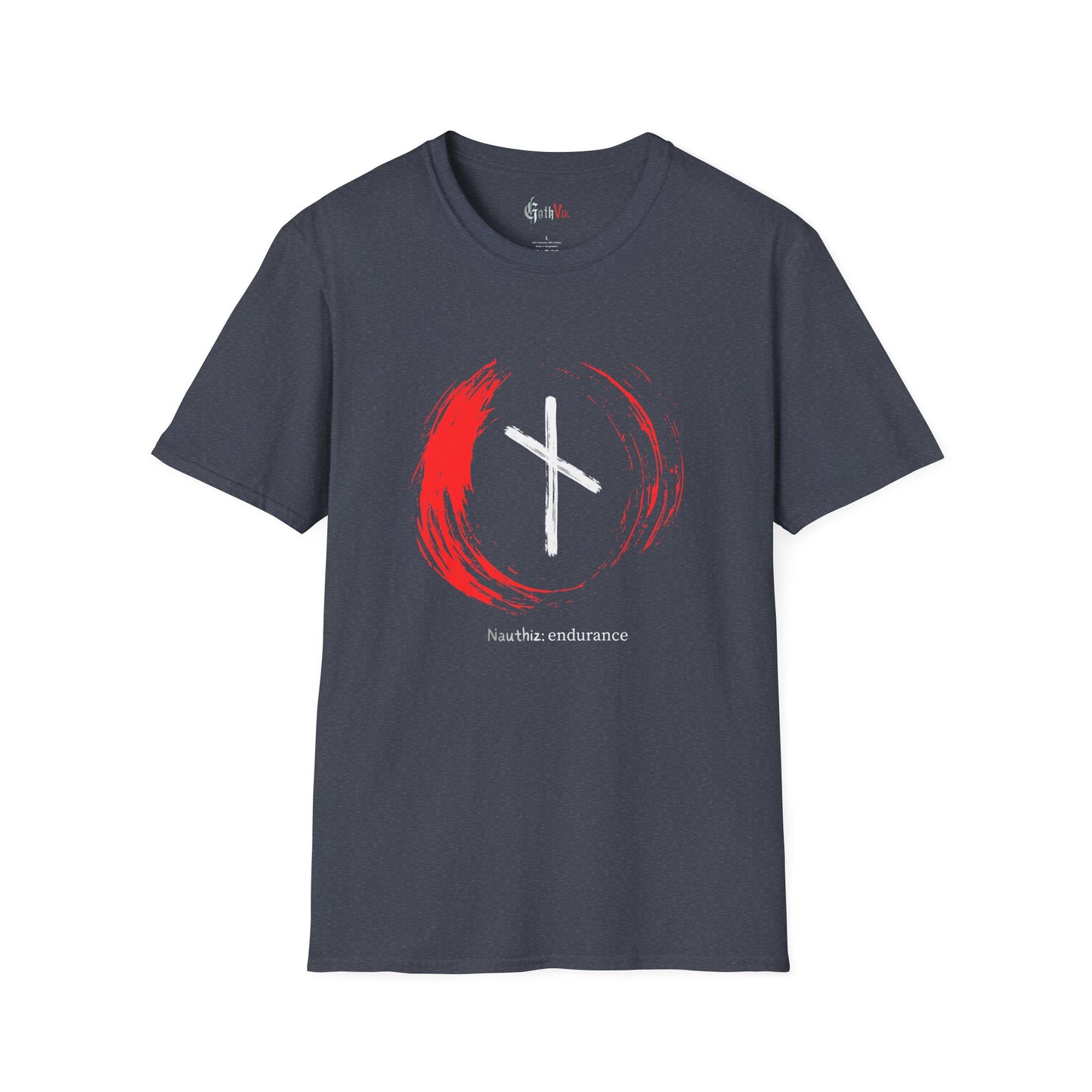 Women's Red Brush Circle Endurance: Nauthiz Norse Viking Rune T Shirt