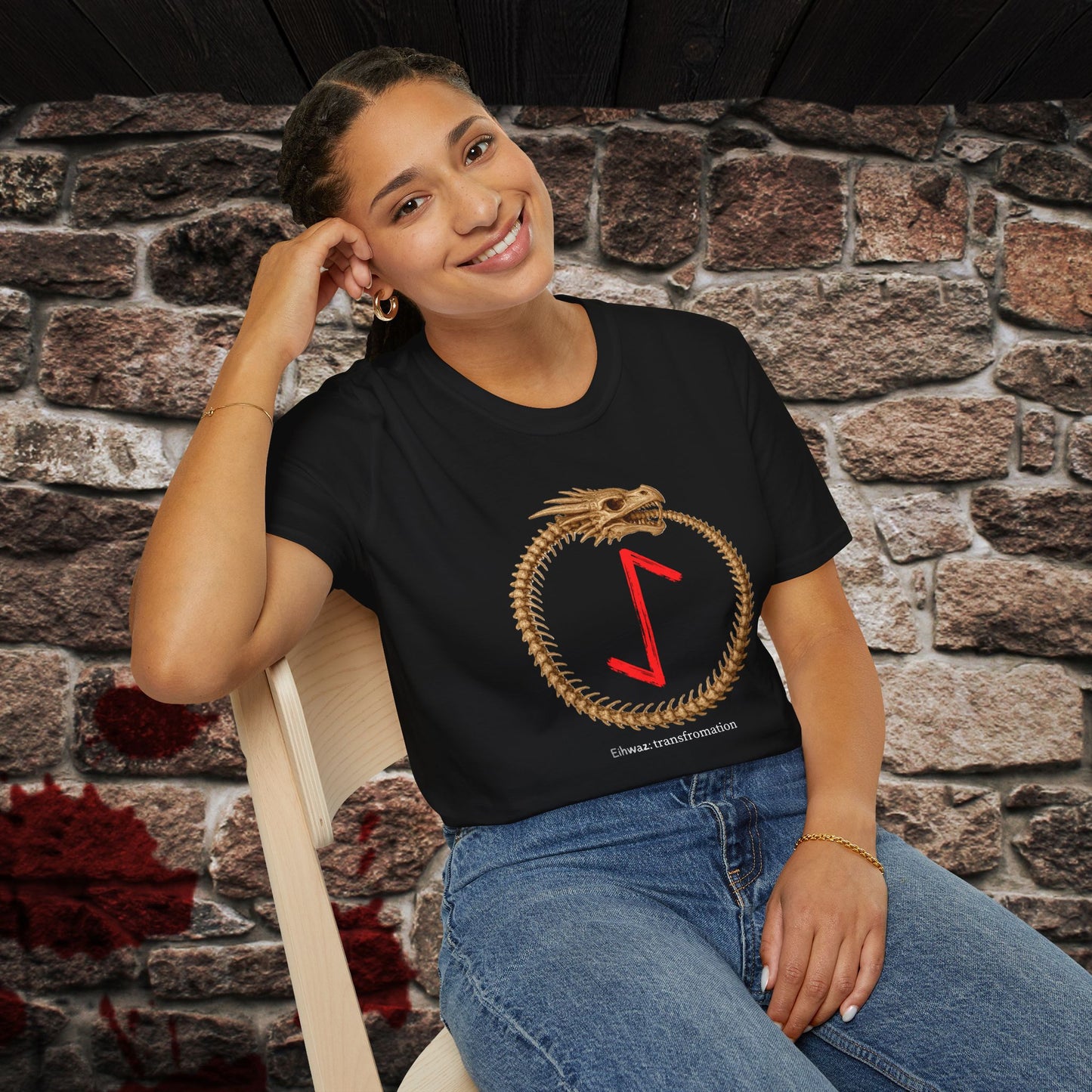 Women's Ouroboros Skeleton Transformation Eihwaz Norse Vking Rune T Shirt