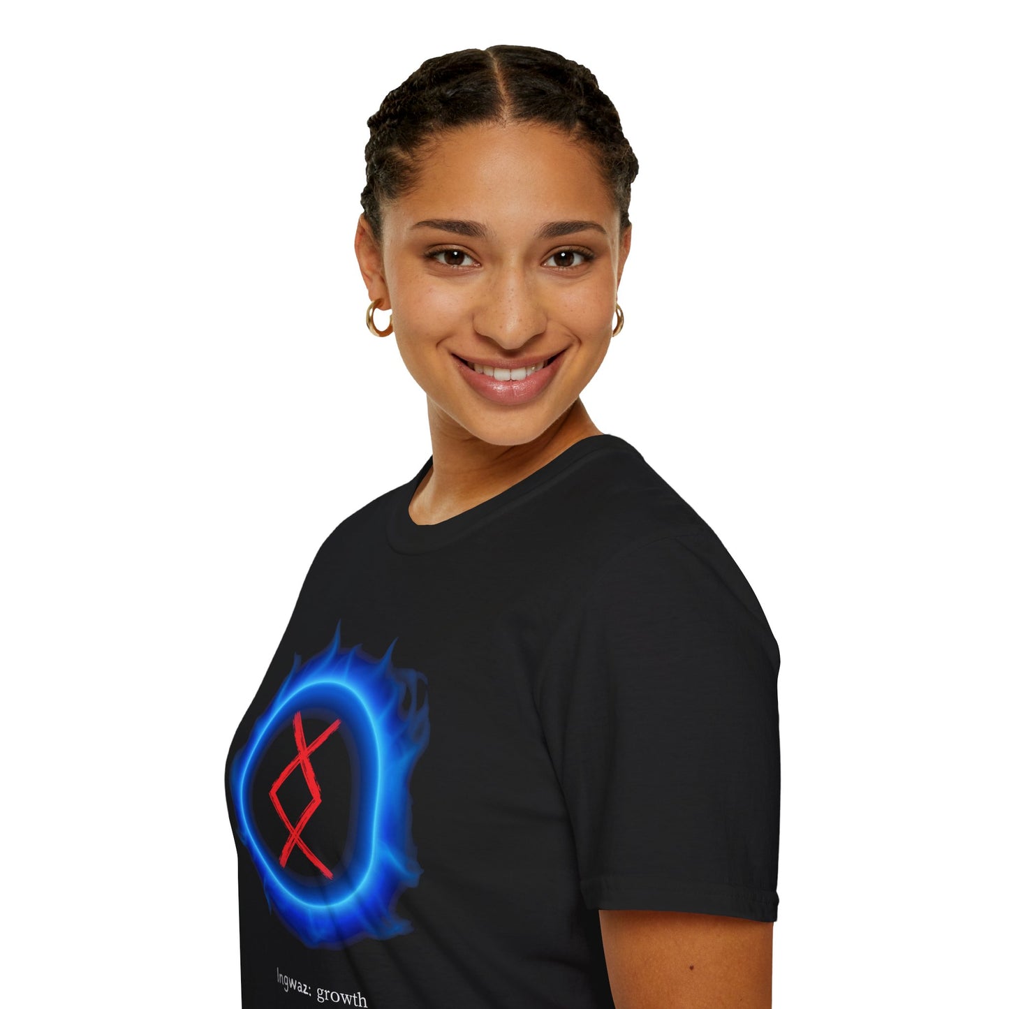 Women's Blue Aura Growth: Ingwaz Norse Viking Rune Graphic T Shirt