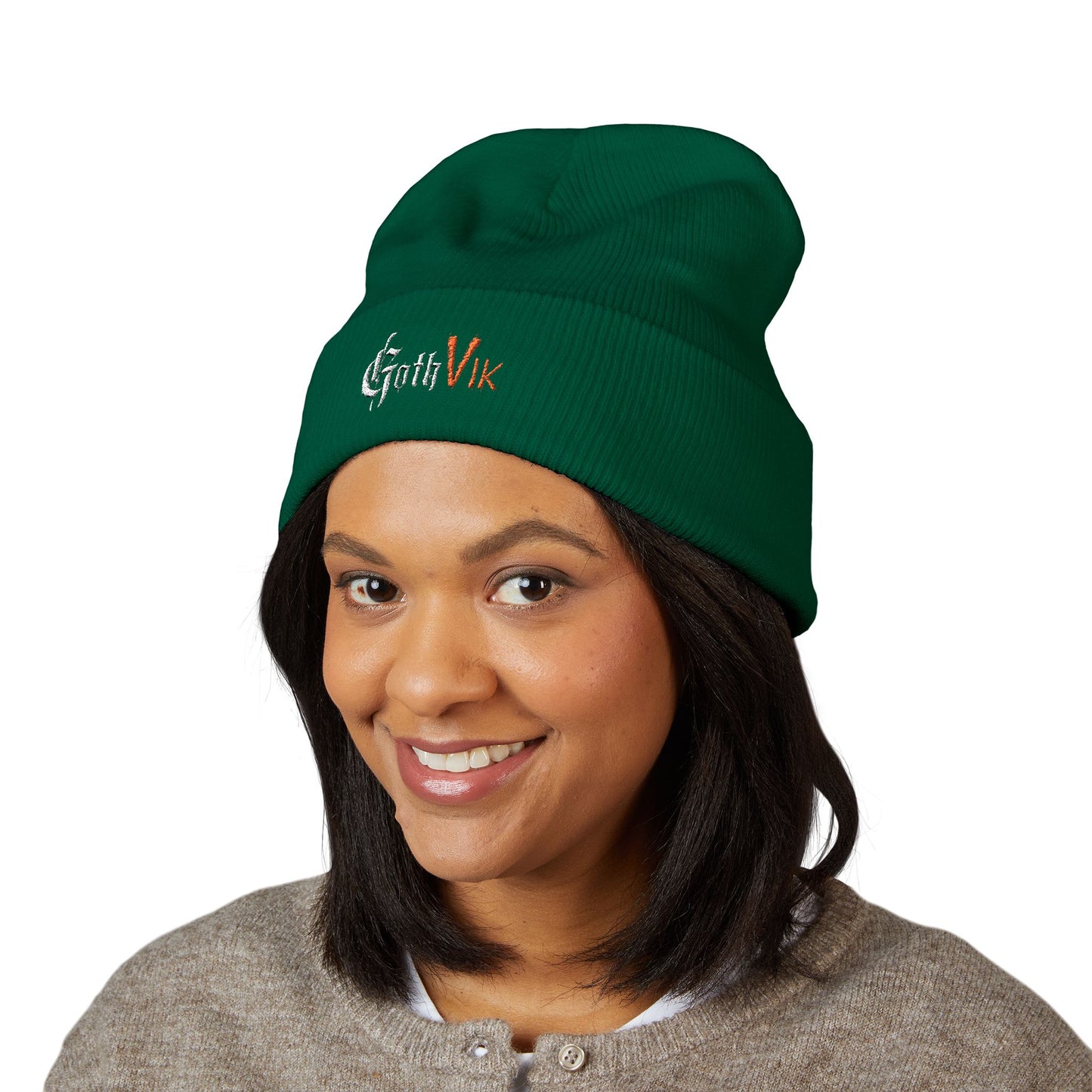 Embroidered 'GothVik' Classic Cuffed Beanie — Cozy Gothic Streetwear